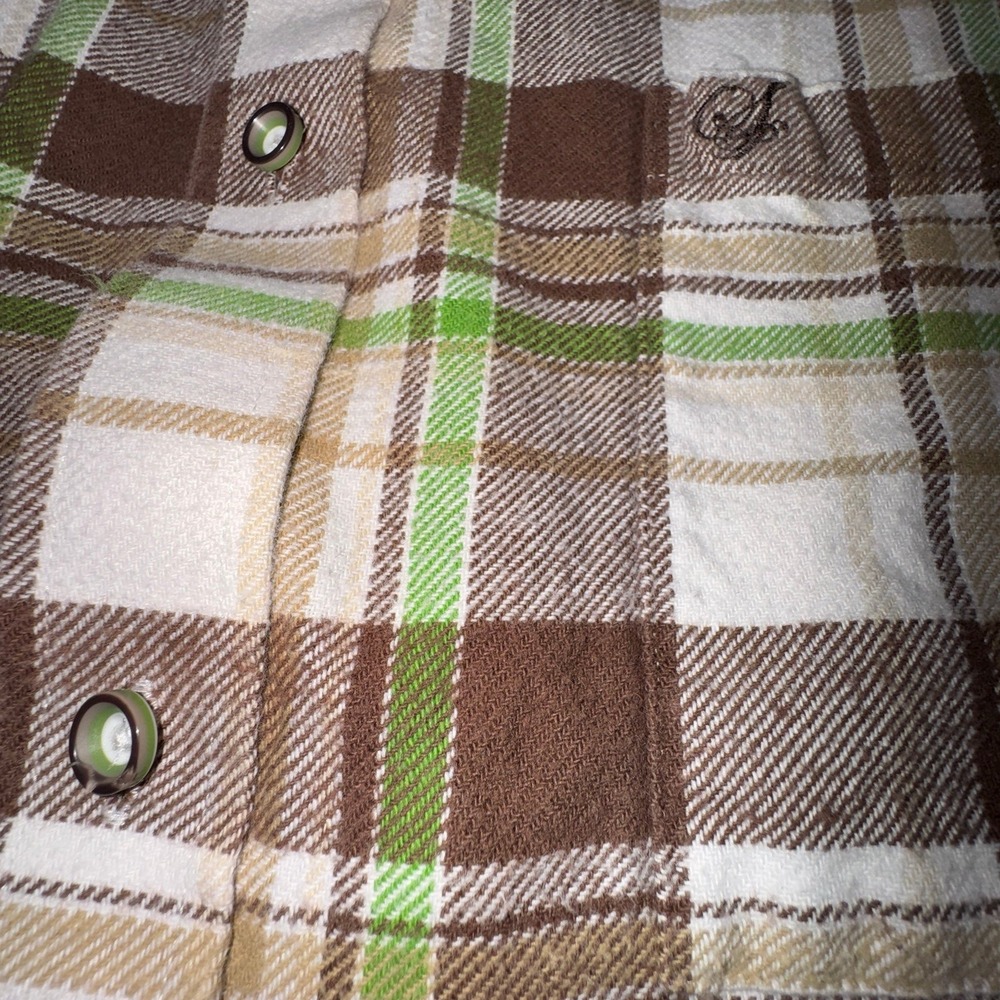 Y2K‎ South Pole Large Flannel Plaid Button Down Long Sleeve Brown Green Shirt - Picture 2 of 8